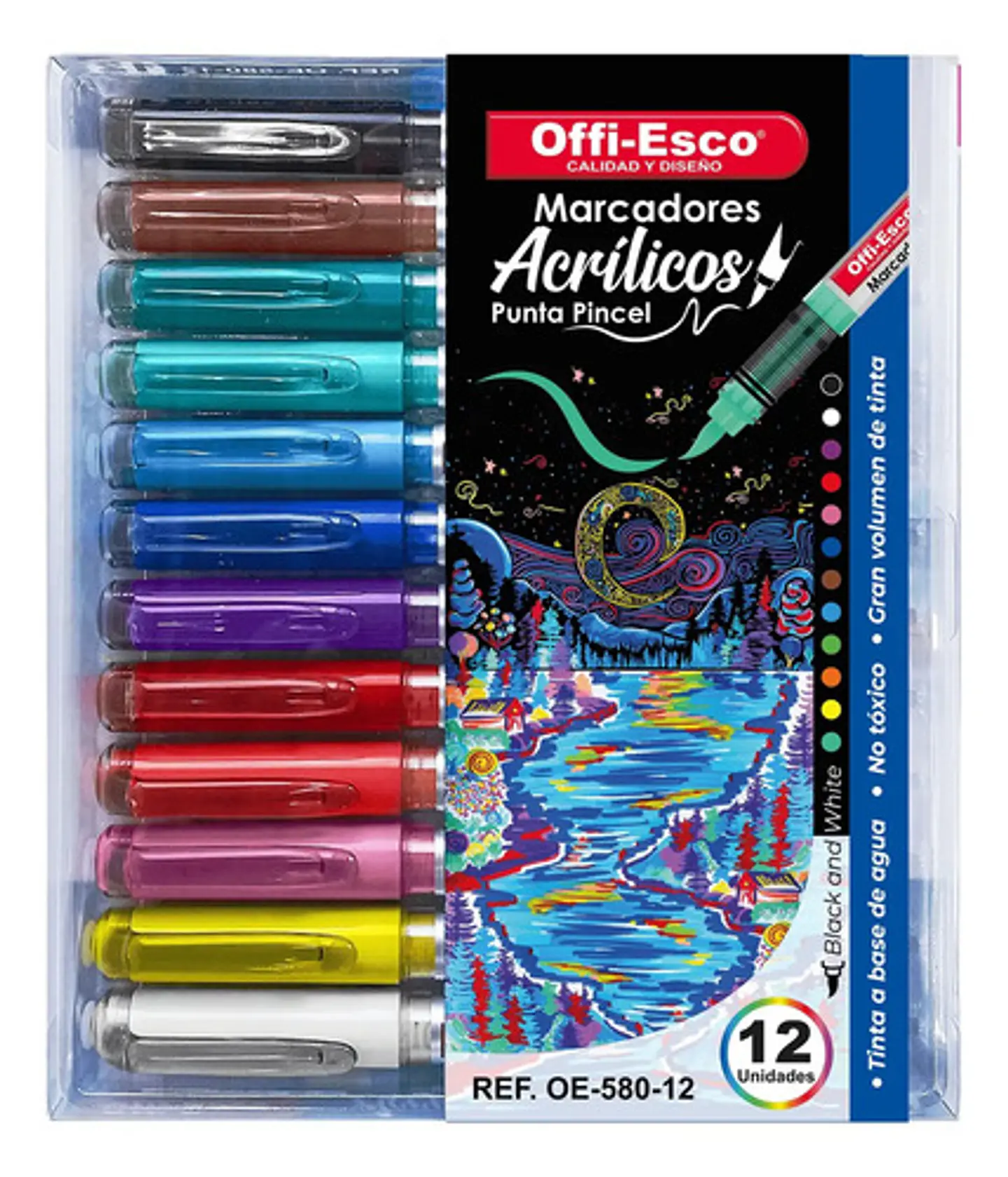 Marcadores Acrílicos Offi-esco Punta Pincel Pack 12 Unidades Pintura Variada 1