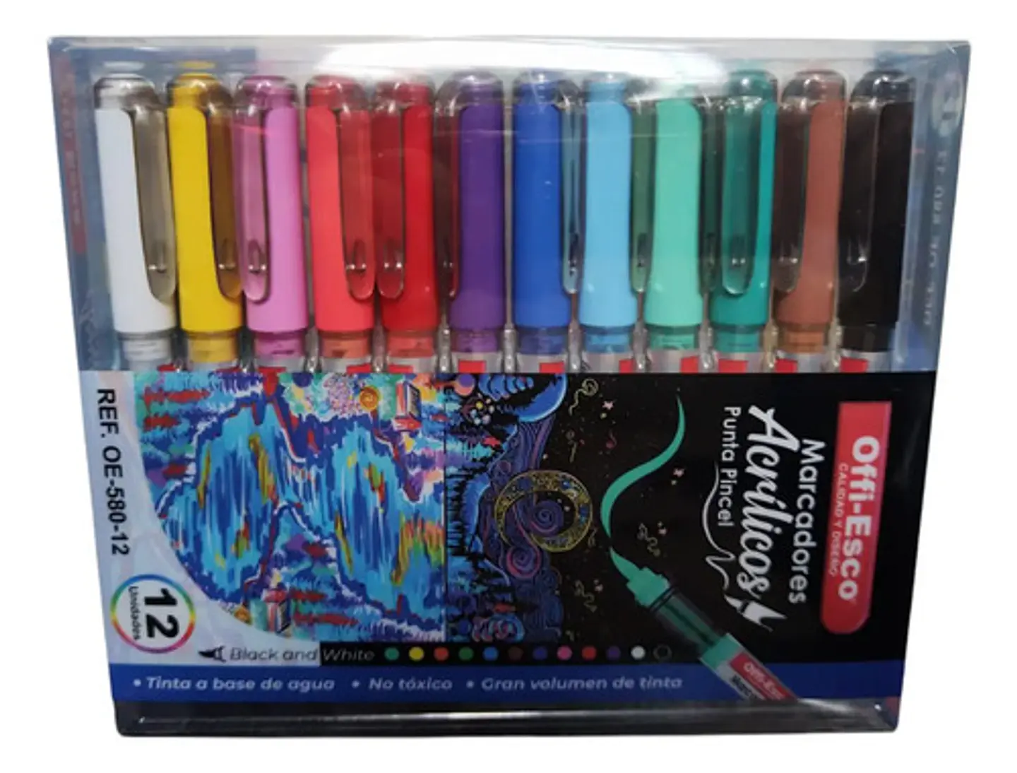 Marcadores Acrílicos Offi-esco Punta Pincel Pack 12 Unidades Pintura Variada 2