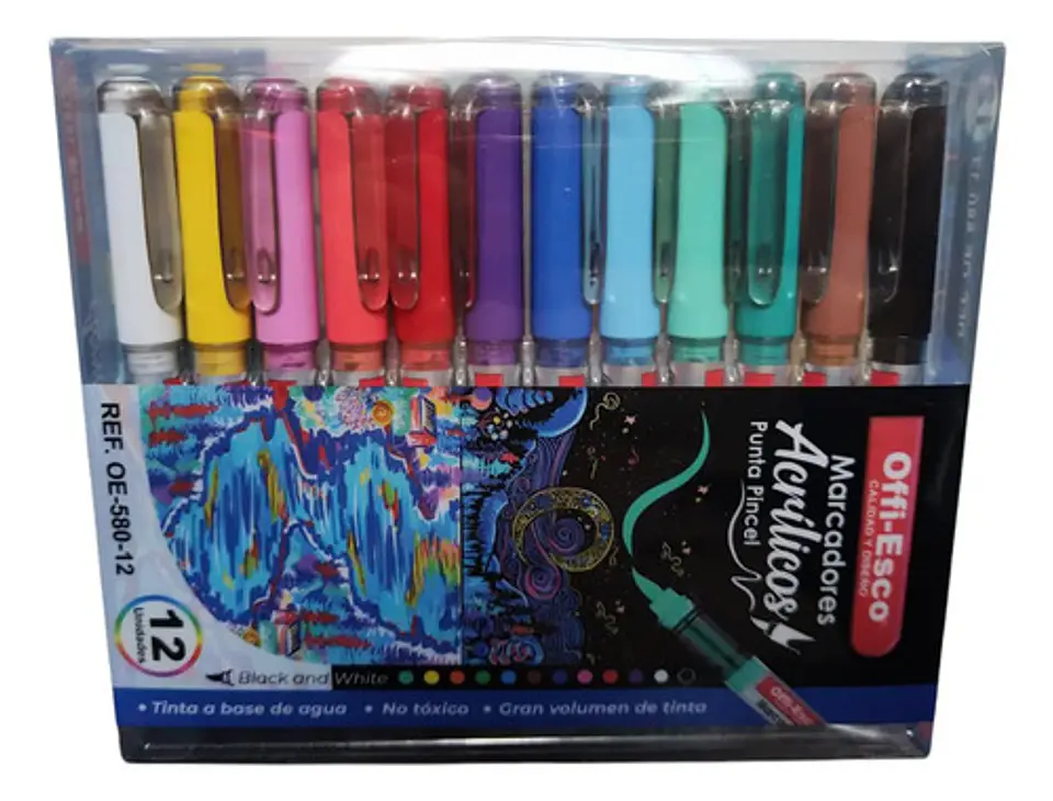Marcadores Acrílicos Offi-esco Punta Pincel Pack 12 Unidades Pintura Variada 2