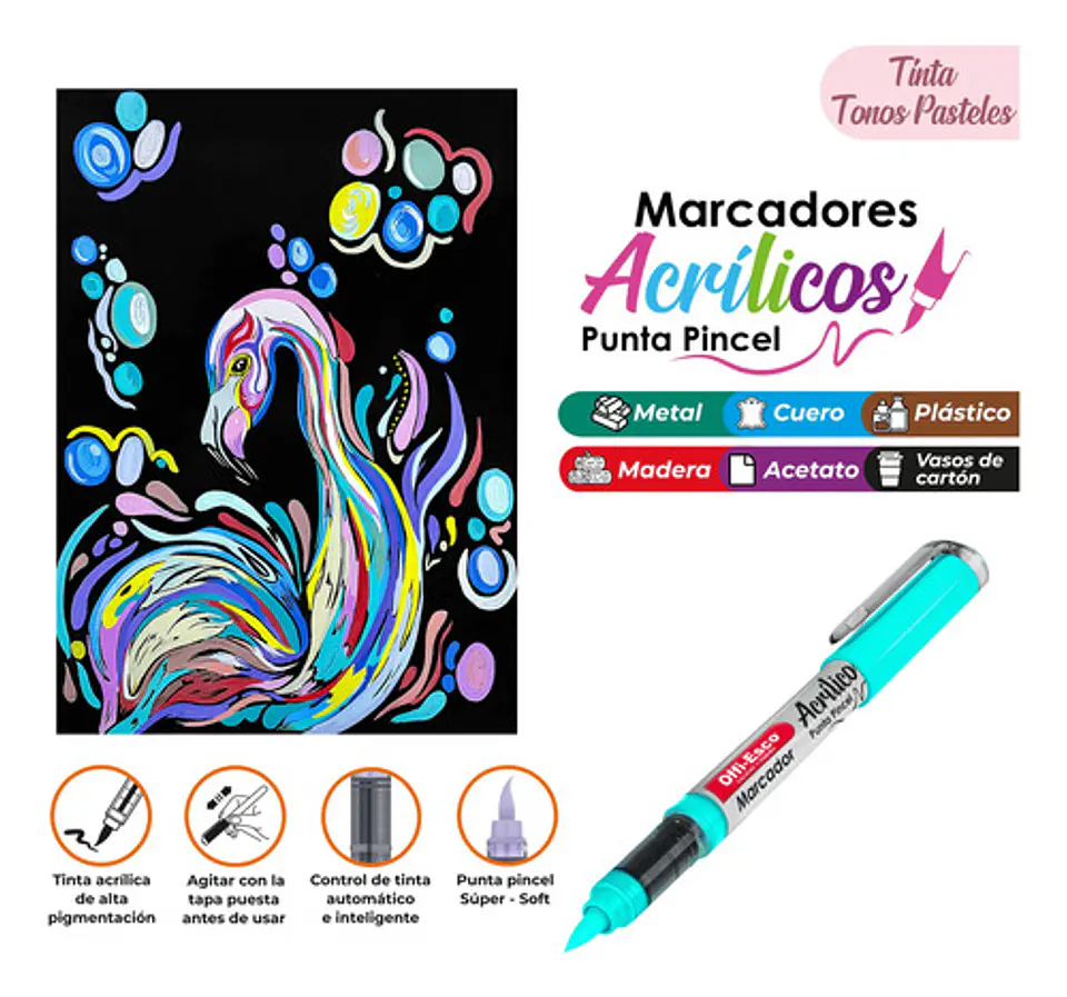 Marcadores Acrílicos Offi-esco Punta Pincel Pack 12 Unidades Pintura Variada 4