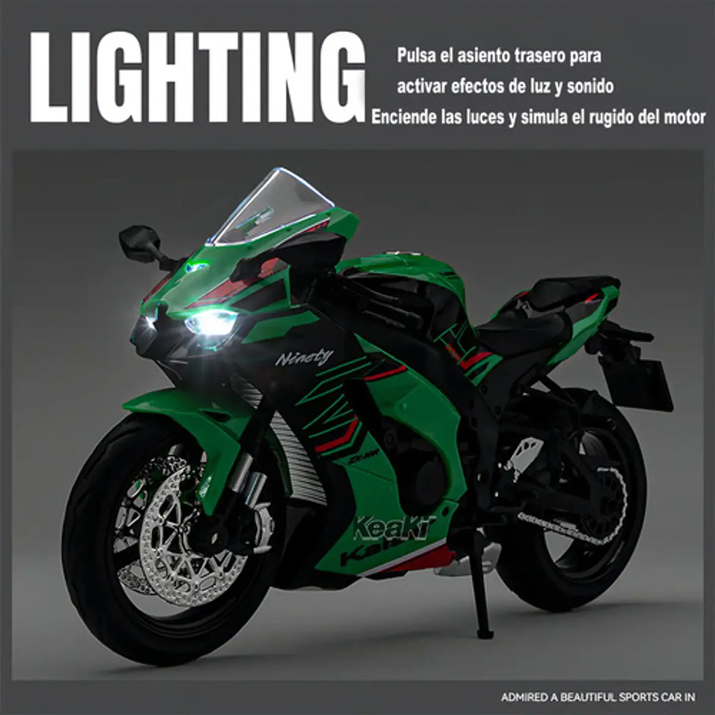 1:12 Coleccion Escala Metal Moto Zx-10r Con Luz Y Base 5