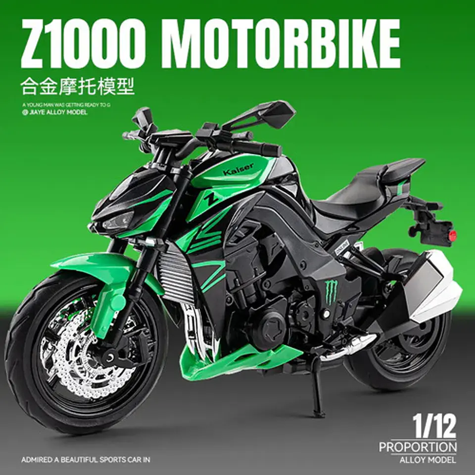 Modelo De Motocicleta Kawasaki Z1000 De Aleación 1:12 Color Green 3