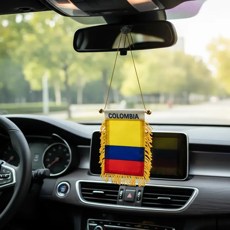 Bandera Vidrio Carro Colombia Con Chupa Mundial Decoracion 1