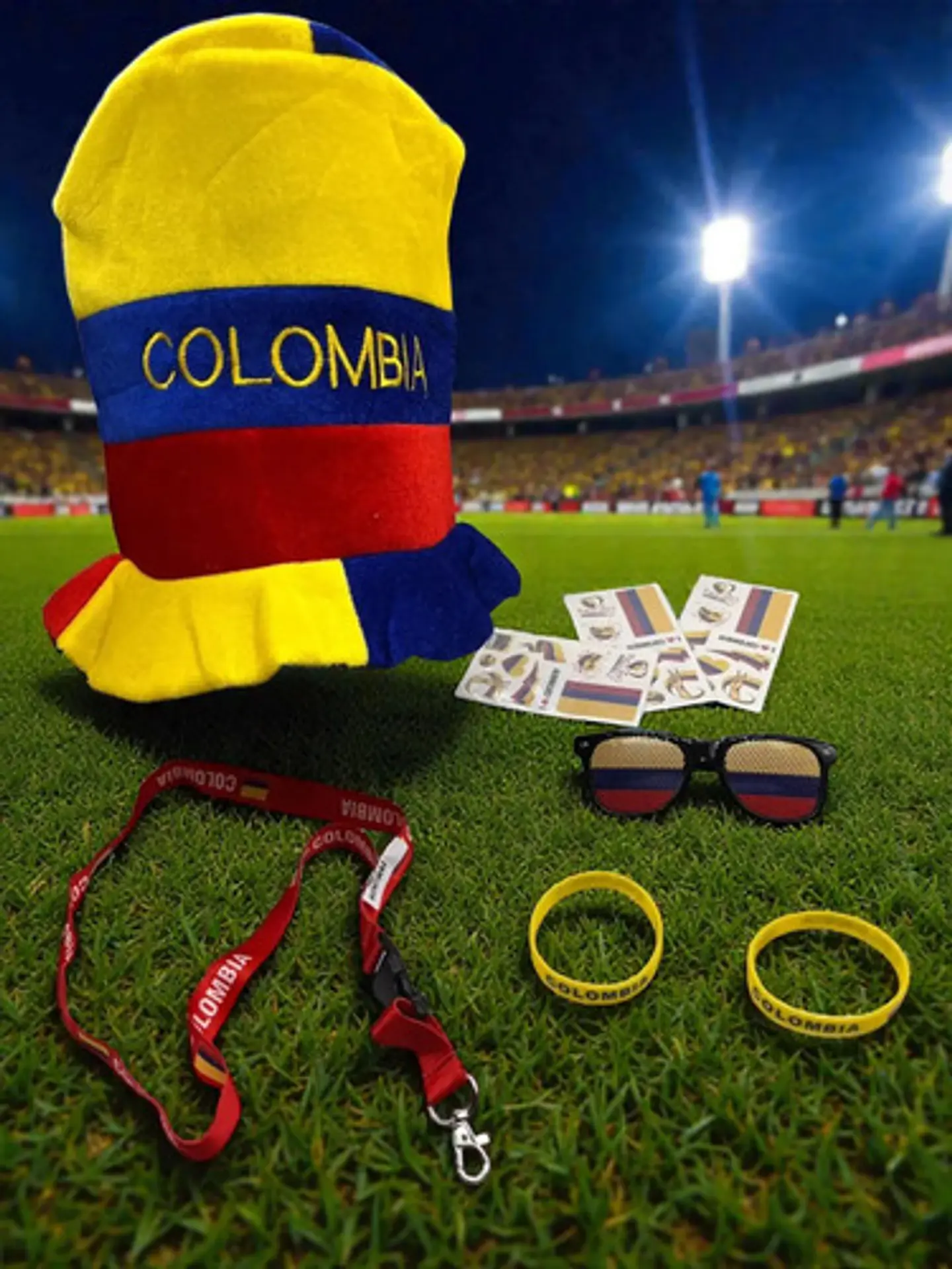 Combo Futbolero Colombia Sombrero Gafas Manillas Tatuajes 1