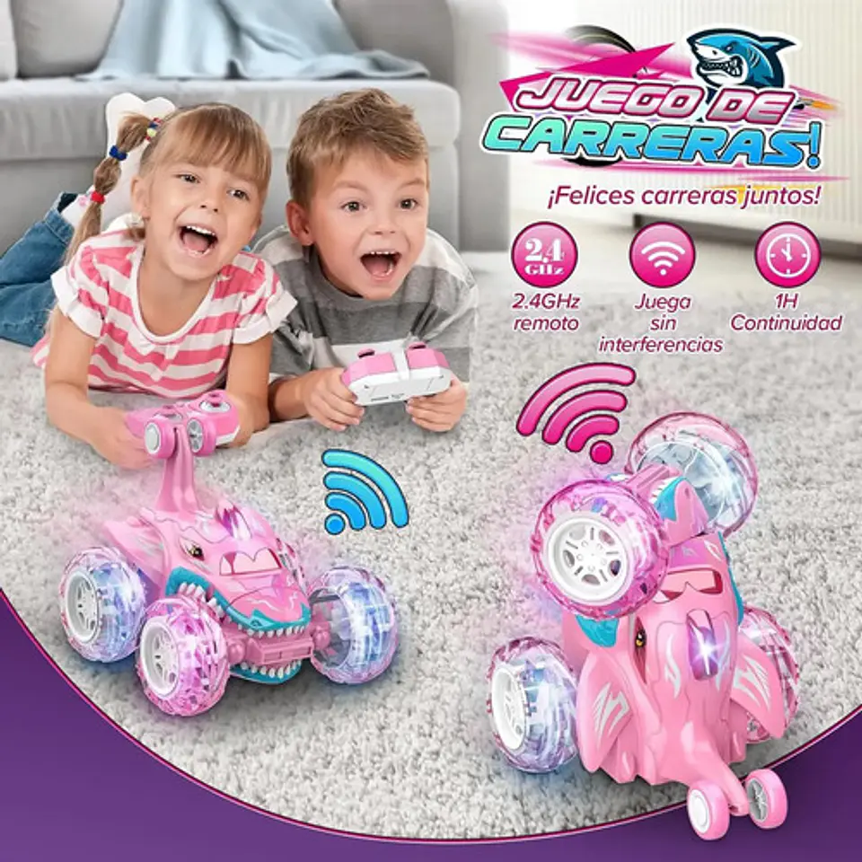 Carro R/c Unicornio Y Tiburón Para Niñas Luces Y Sonidos Color Rosa 3