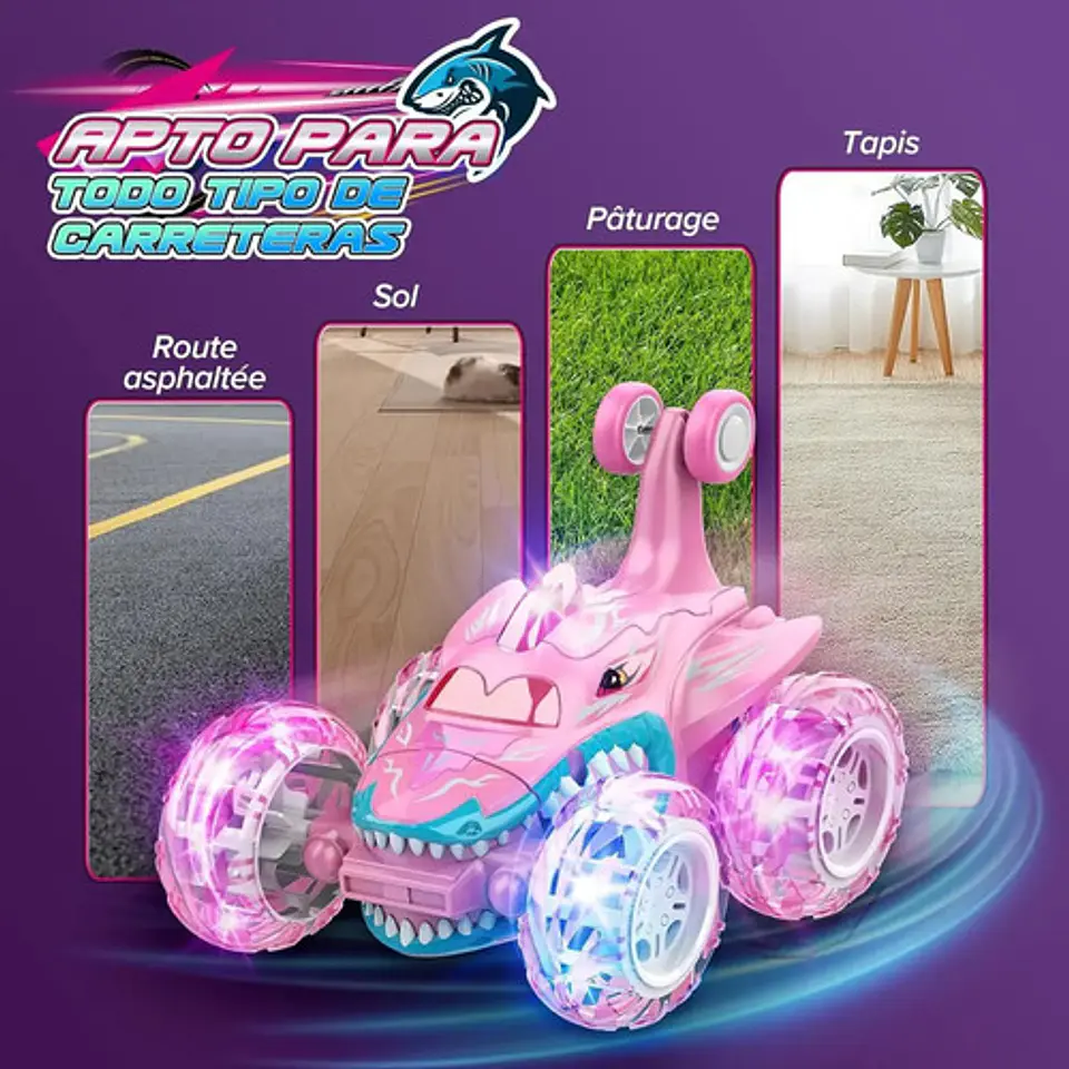 Carro R/c Unicornio Y Tiburón Para Niñas Luces Y Sonidos Color Rosa 4