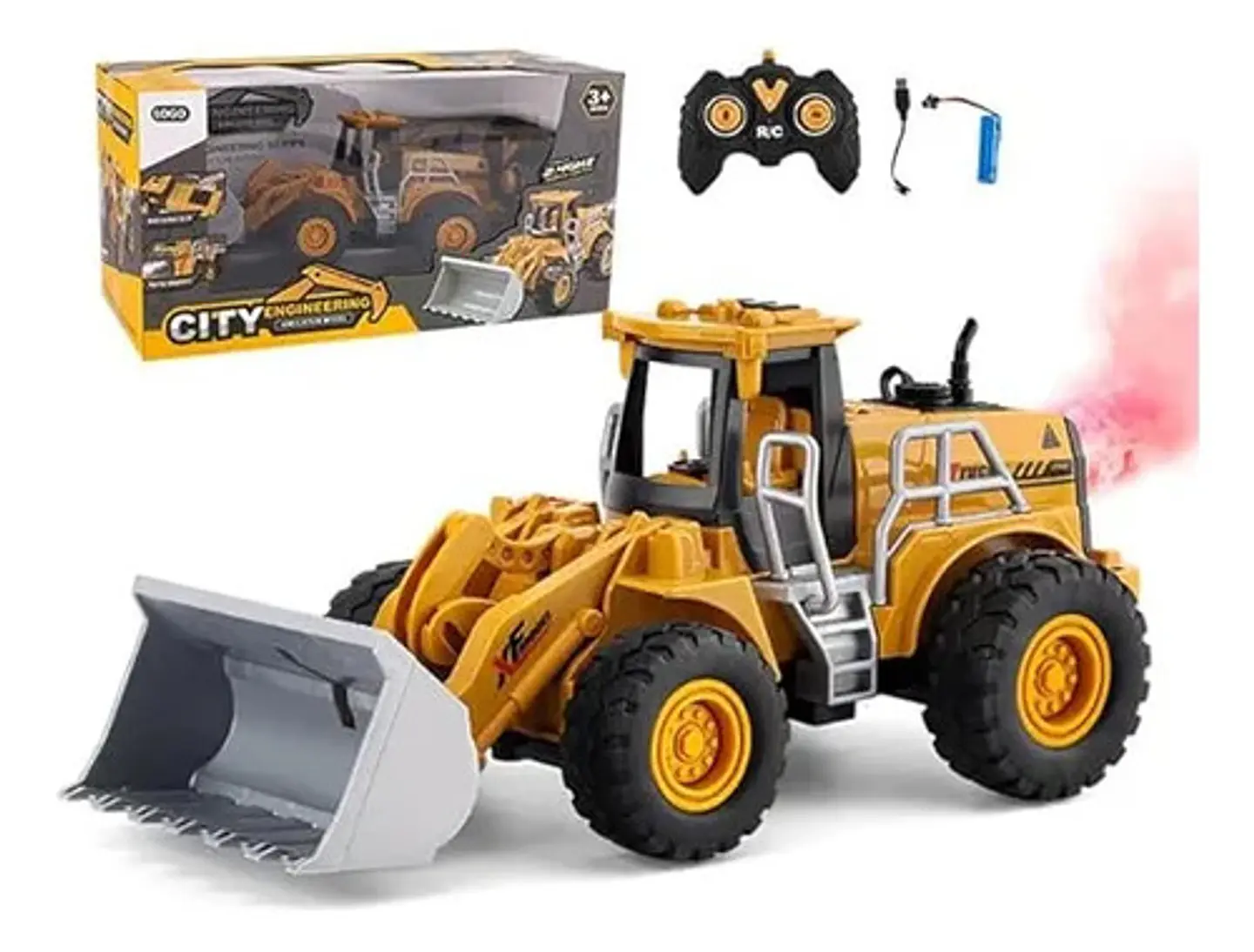 Excavadora A Control Remoto Juguete Humo Luces Sonidos Amarillo Excavadora 1