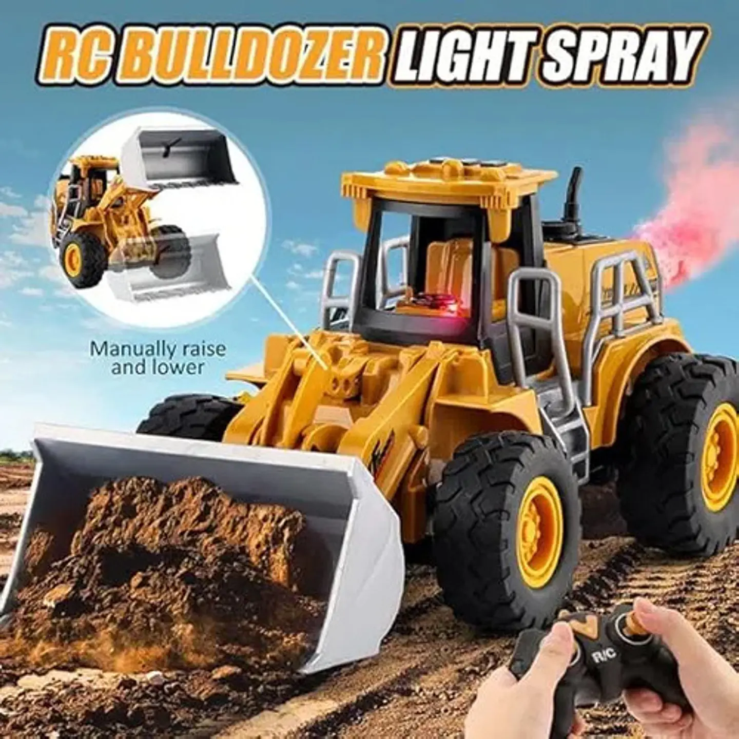 Excavadora A Control Remoto Juguete Humo Luces Sonidos Amarillo Excavadora 3