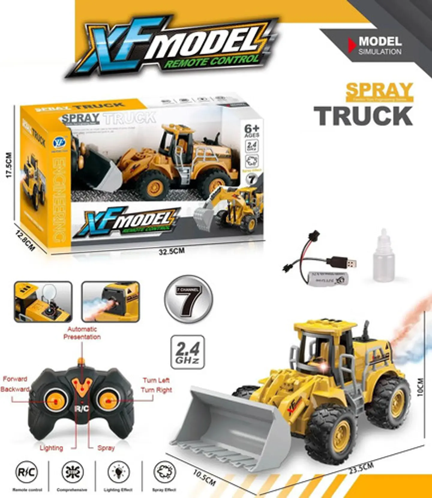 Excavadora A Control Remoto Juguete Humo Luces Sonidos Amarillo Excavadora 4