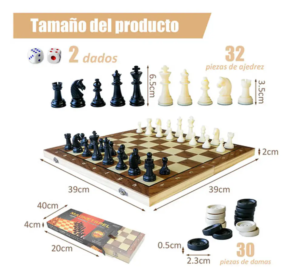 Three One Wood Chess Tablero Magnetism Plegable 39*39 cm 2