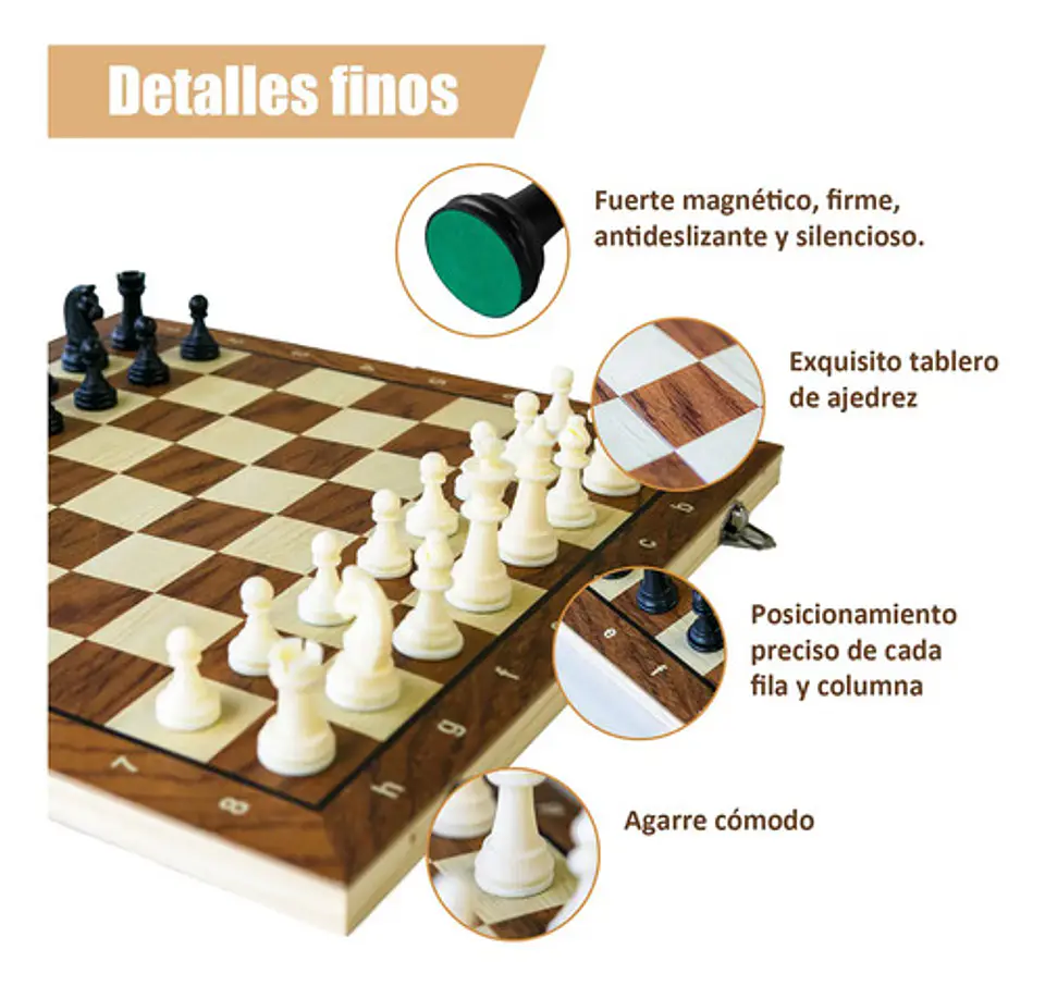 Three One Wood Chess Tablero Magnetism Plegable 39*39 cm 6