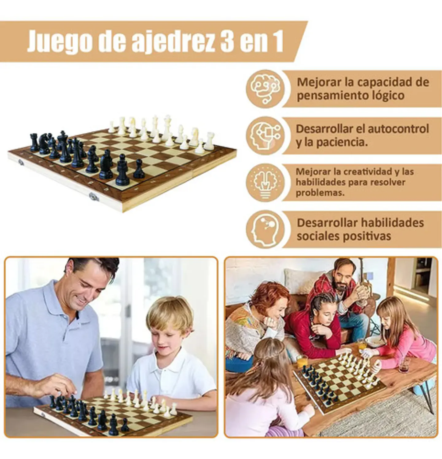 Three One Wood Chess Tablero Magnetism Plegable 39*39 cm 8