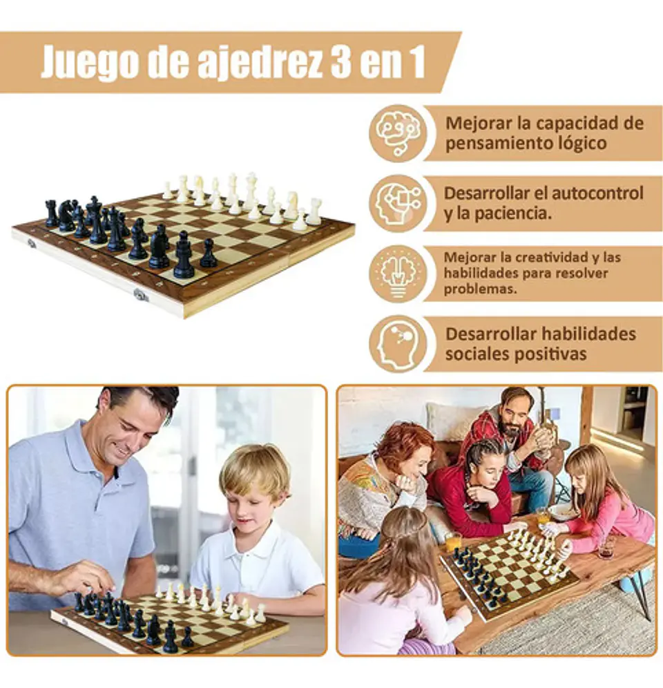 Three One Wood Chess Tablero Magnetism Plegable 39*39 cm 8