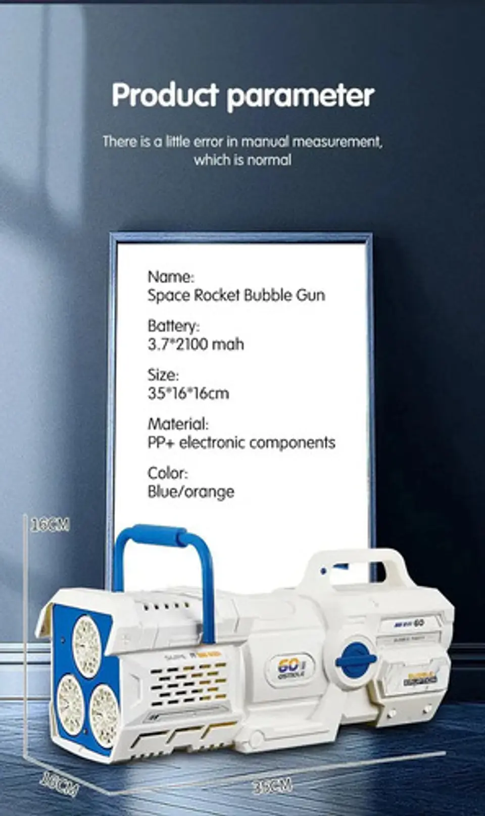 Pistola De Burbuja Electrica 60 Agujeros Burbujero Color Azul 6