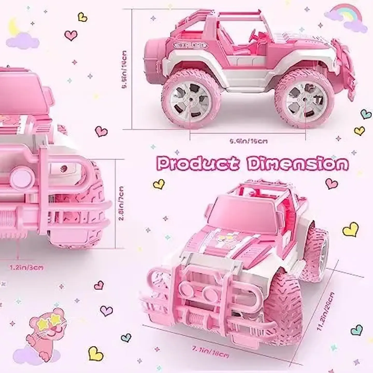 Coche Rc Deerc De42pink Rosa 1:18 Con Luz Led Y Estuche 3
