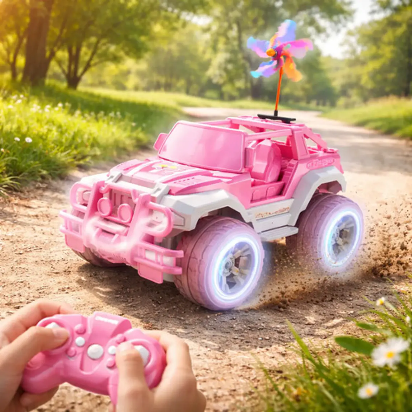 Coche Rc Deerc De42pink Rosa 1:18 Con Luz Led Y Estuche 4
