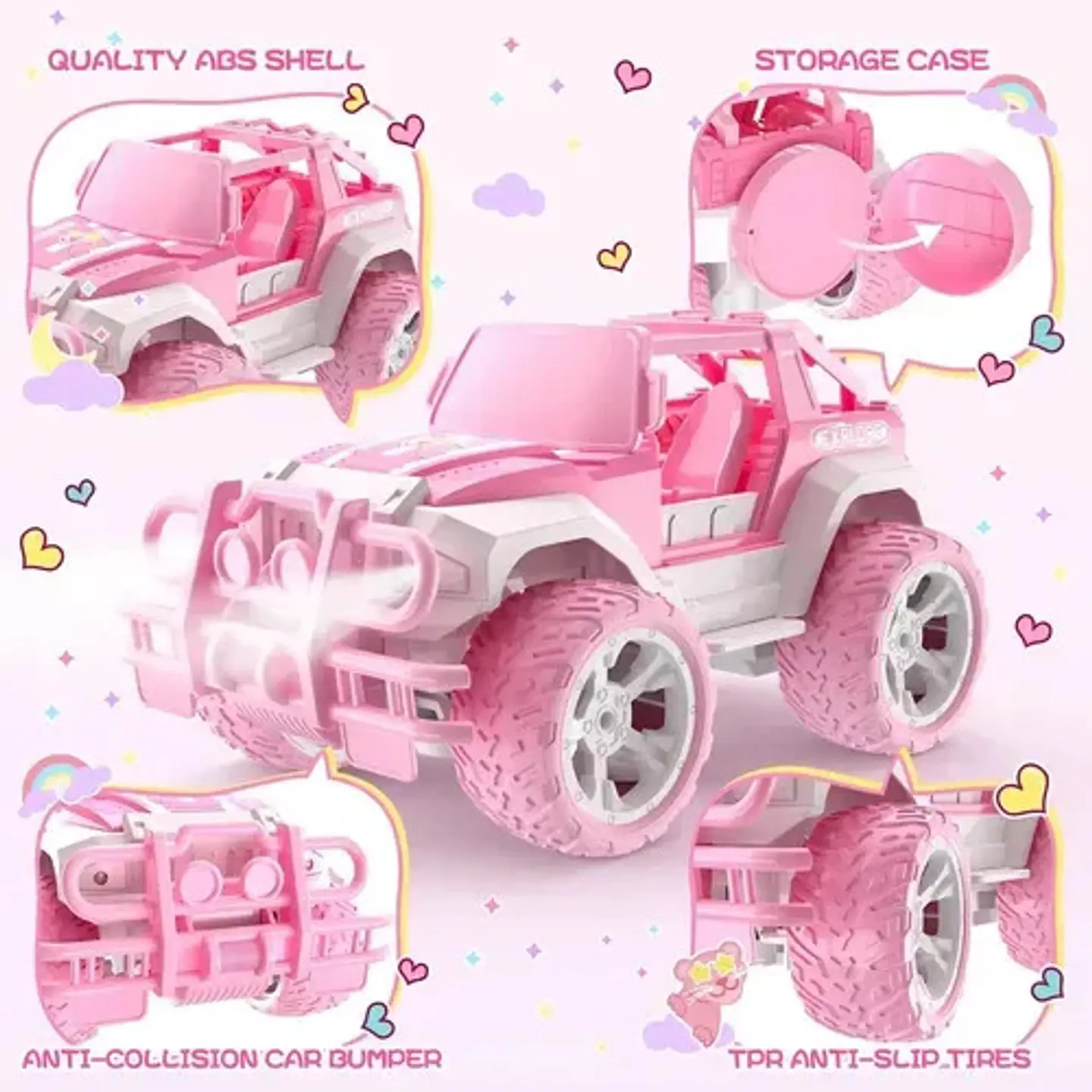 Coche Rc Deerc De42pink Rosa 1:18 Con Luz Led Y Estuche 6
