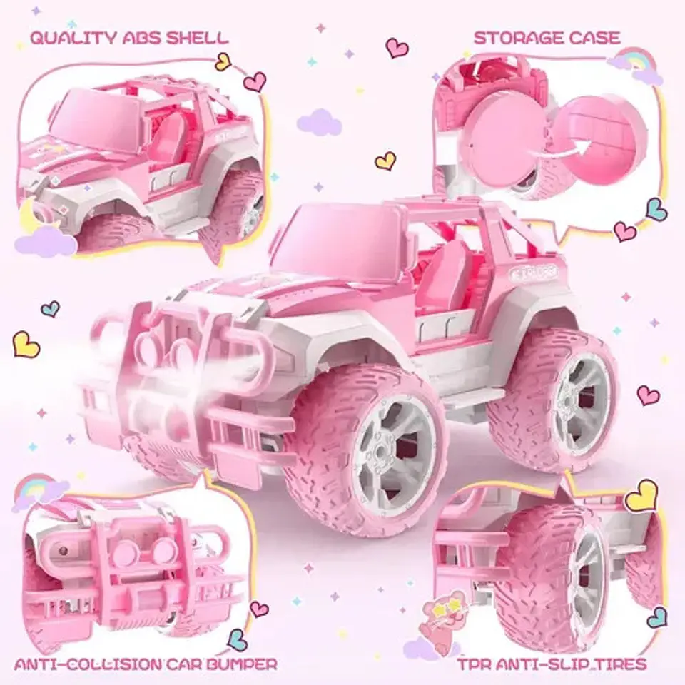 Coche Rc Deerc De42pink Rosa 1:18 Con Luz Led Y Estuche 6