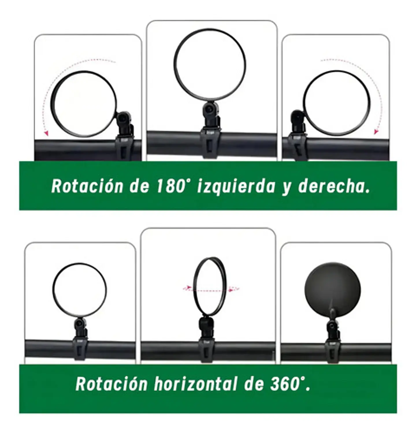 Kit De 2 Espejos Retrovisores Para Bicicleta, Manillar Giratorio 360 Grados, Patinete Negro 6
