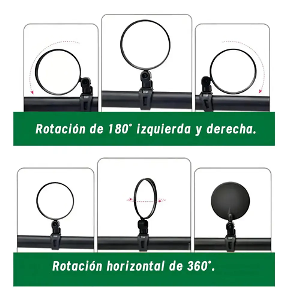 Kit De 2 Espejos Retrovisores Para Bicicleta, Manillar Giratorio 360 Grados, Patinete Negro 6