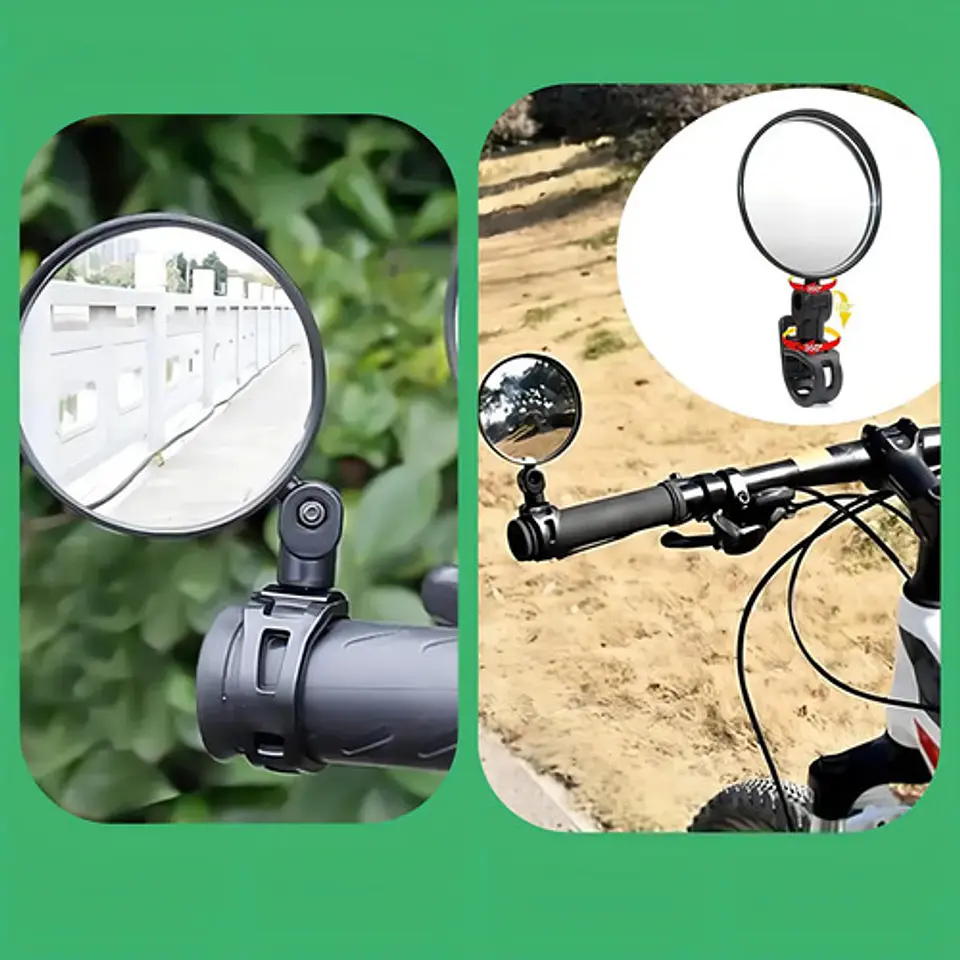 Kit De 2 Espejos Retrovisores Para Bicicleta, Manillar Giratorio 360 Grados, Patinete Negro 8