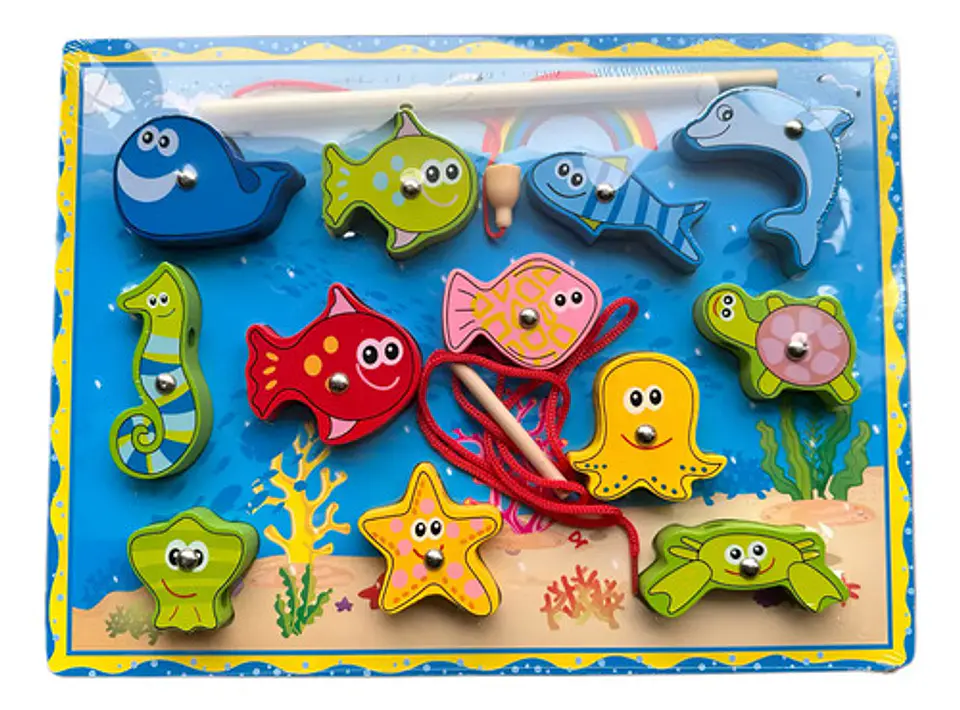 Juego Pesca Y Encaje Magnético Madera Puzzle Iman Didáctico 1
