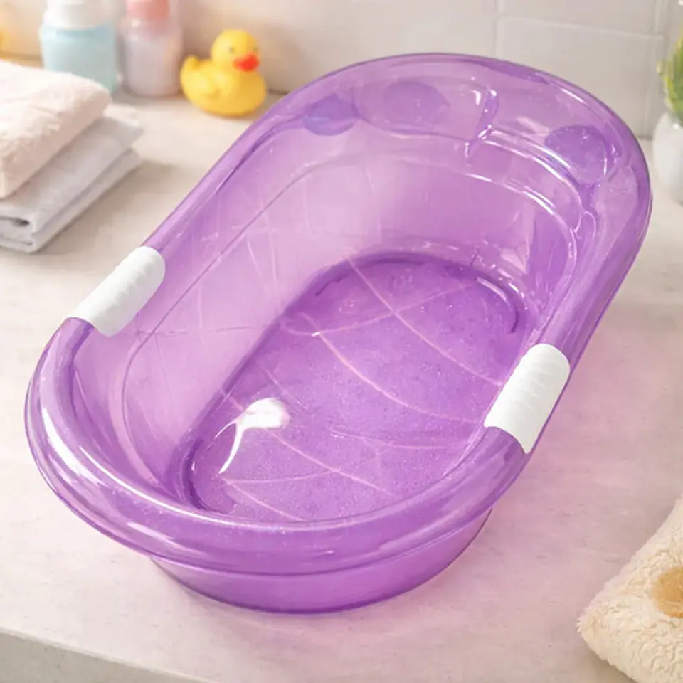 Bañera Tina Plástica Para Bebé Traslucida Agarres Laterales 1