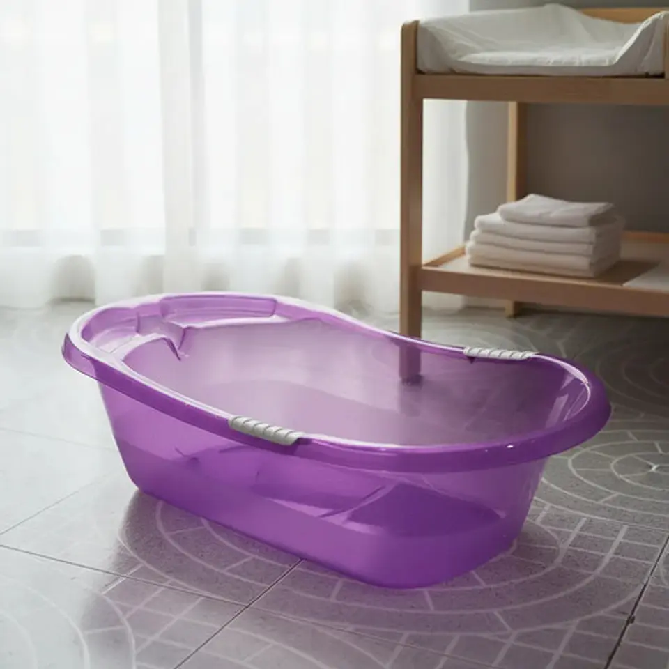 Bañera Tina Plástica Para Bebé Traslucida Agarres Laterales 5