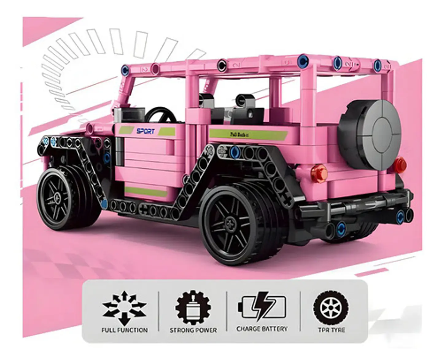 Camioneta Armable Rosa Achko 70014 Bloques Control Remoto Recargable 434 Piezas 3