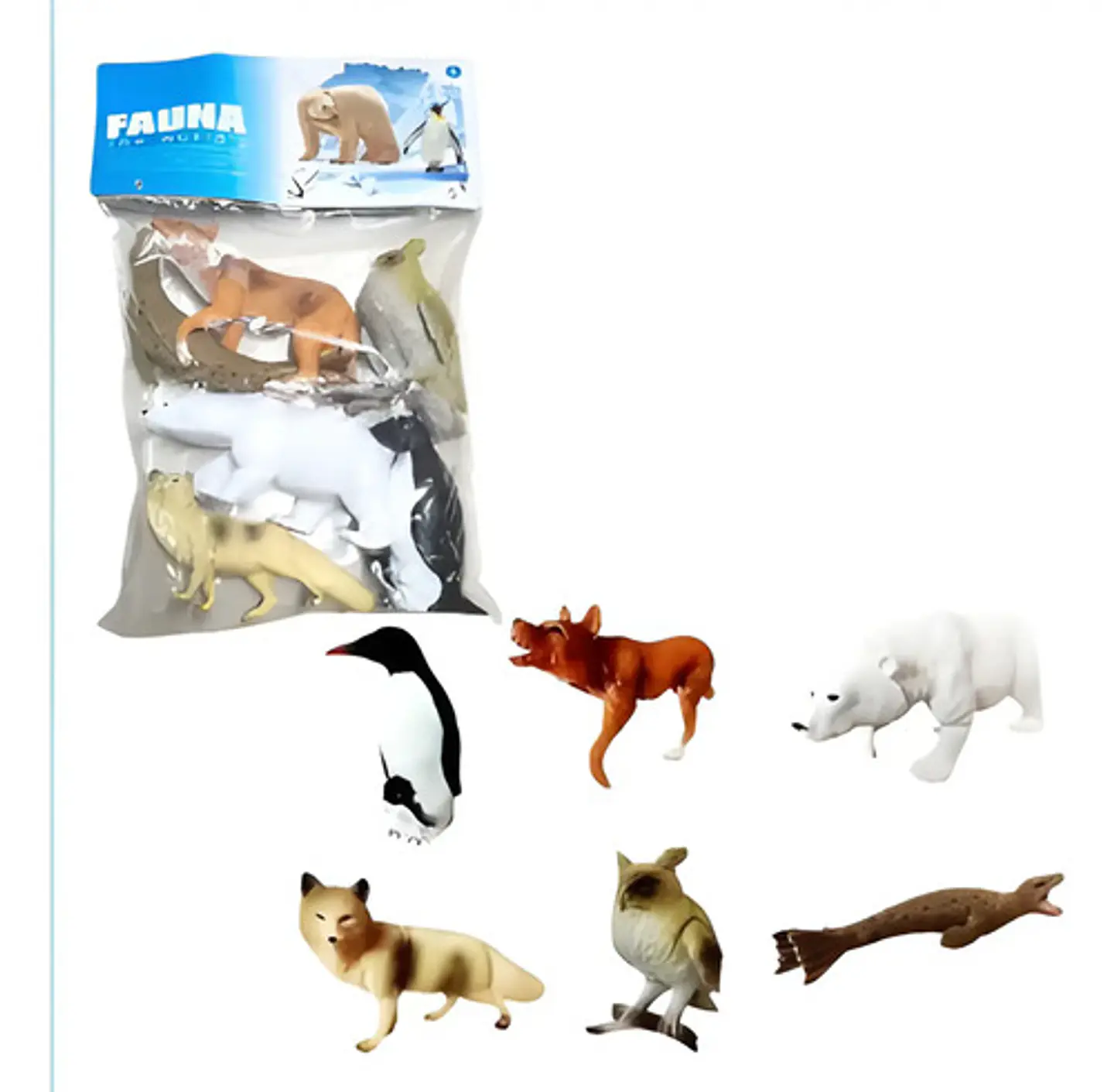 Animales X6 Macizos Fauna Bolsa Buho Plastico Pesebre 1