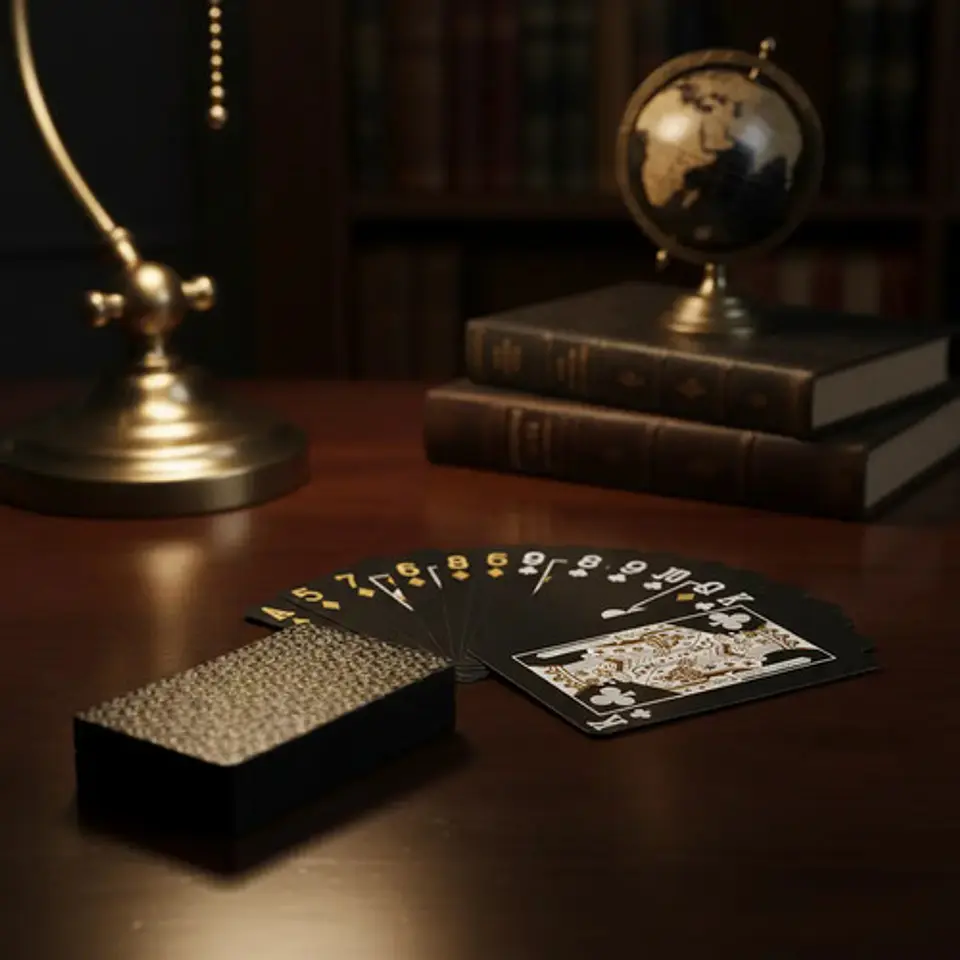 Cartas De Póker Negras Doradas Plásticas Impermeables 3