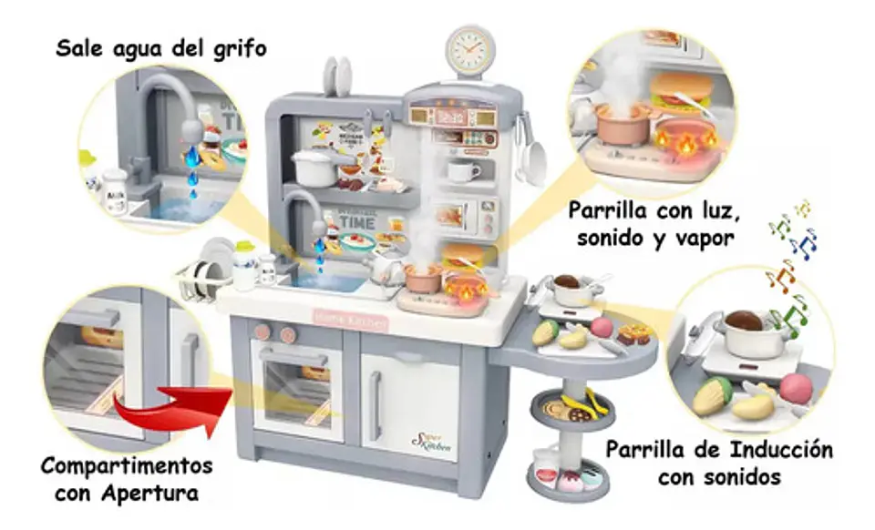 Cocina Juguete Realista Sonido Luz Vapor Agua Niños 95 Alto Color Gris 3