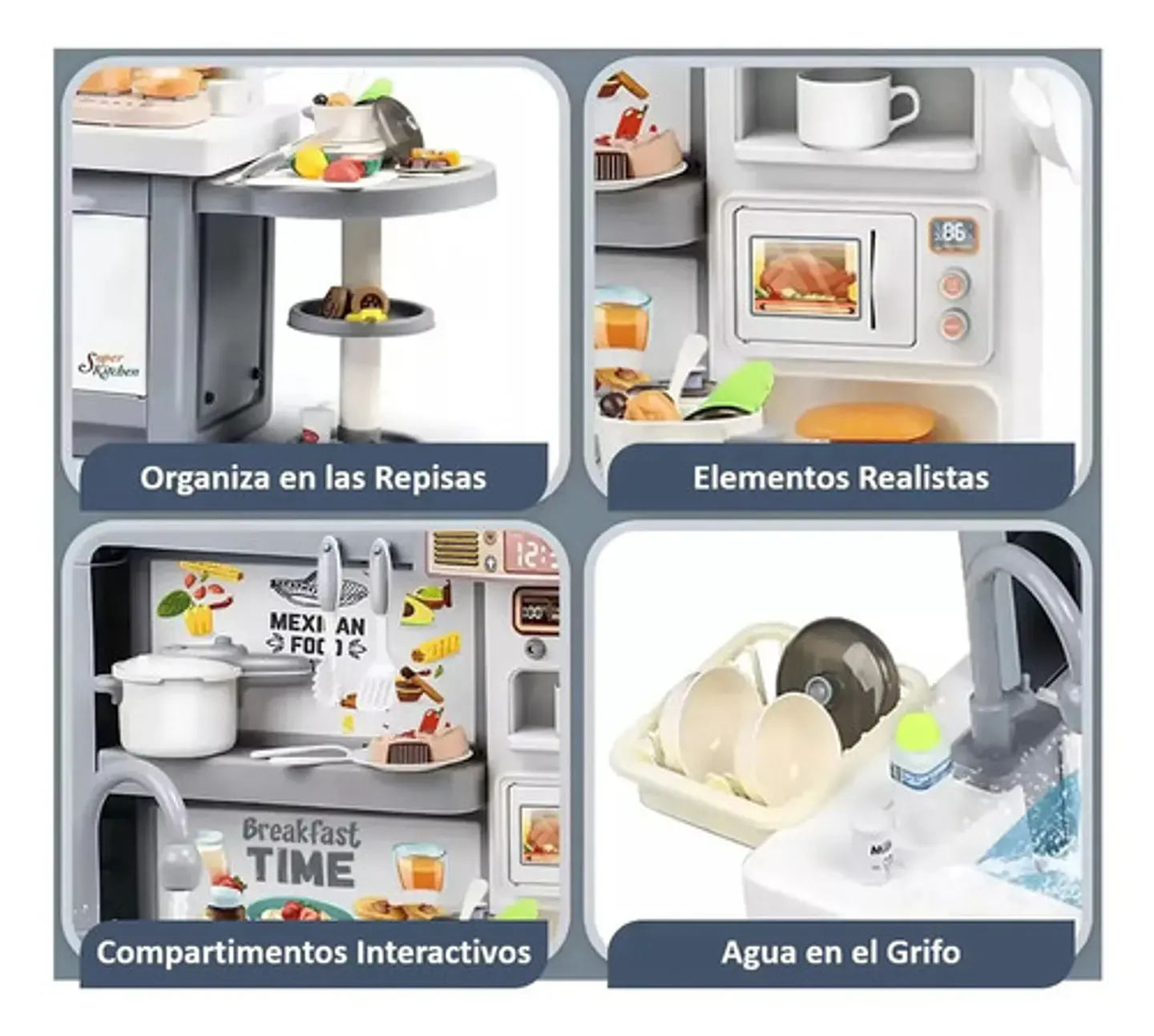Cocina Juguete Realista Sonido Luz Vapor Agua Niños 95 Alto Color Gris 4