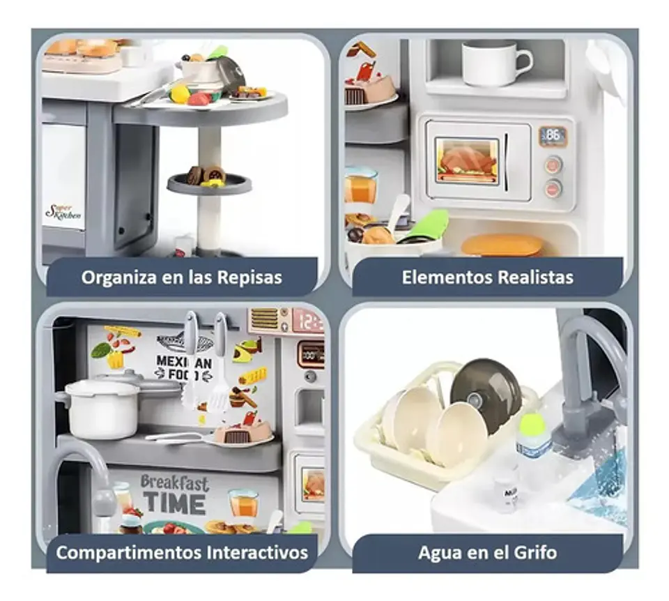 Cocina Juguete Realista Sonido Luz Vapor Agua Niños 95 Alto Color Gris 4