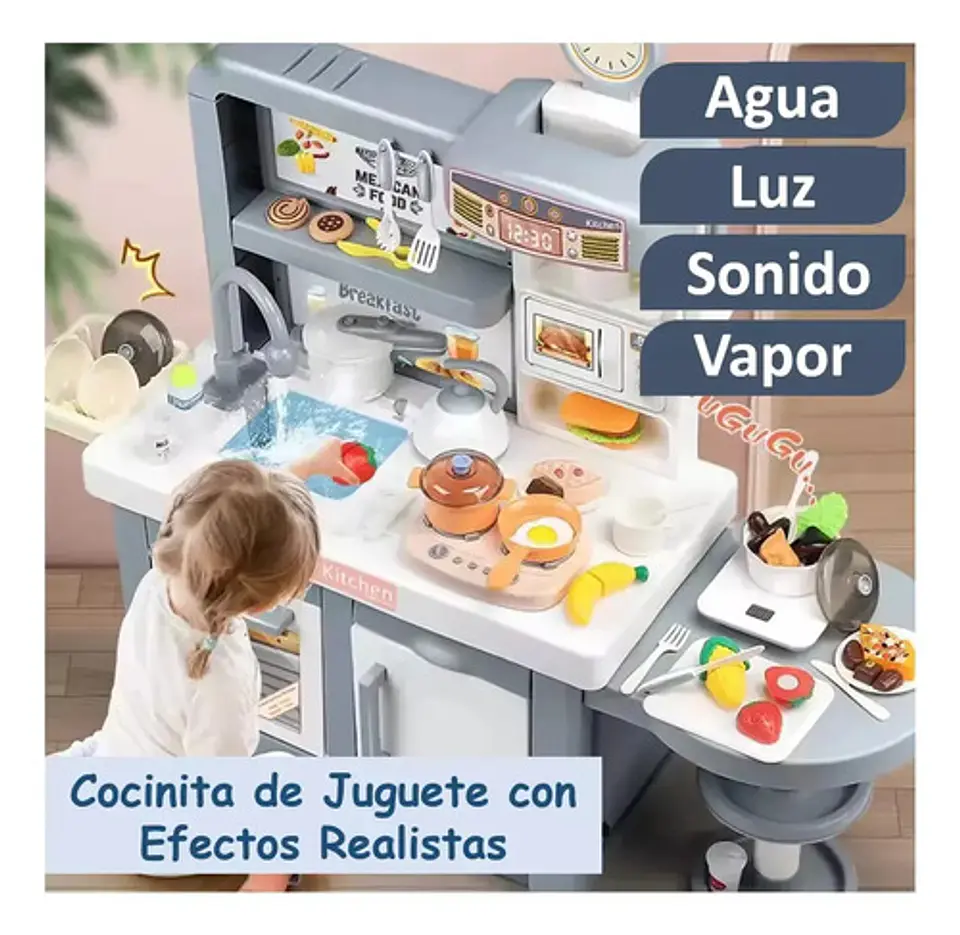Cocina Juguete Realista Sonido Luz Vapor Agua Niños 95 Alto Color Gris 5