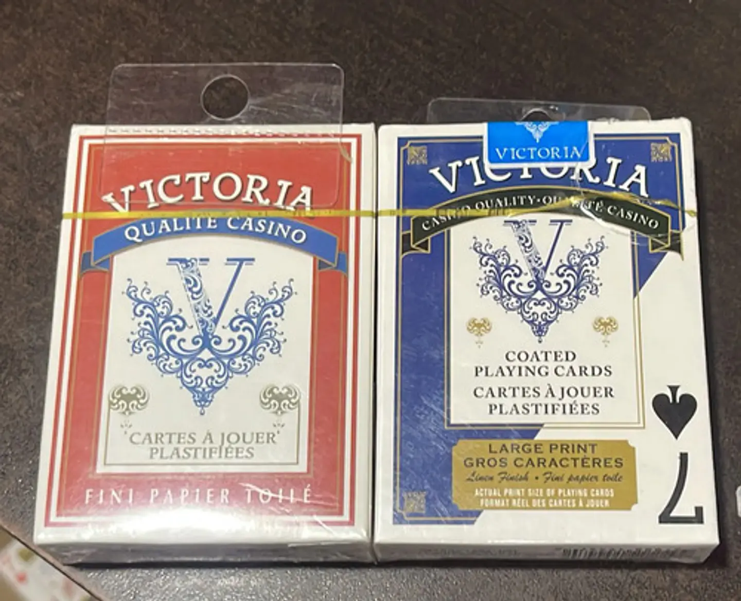 2barajas Cartas Póker Victoria Azul-roja Letras Grandes Lino Azul Y Rojo Azul/rojo Francés,inglés 3