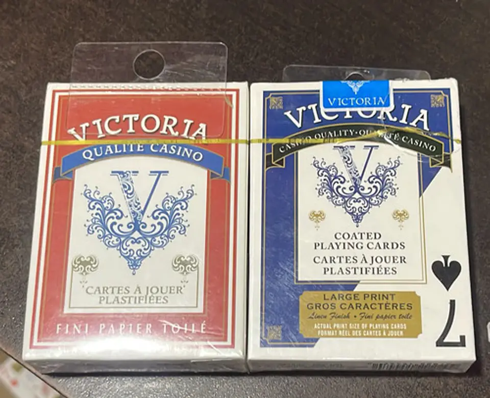 2barajas Cartas Póker Victoria Azul-roja Letras Grandes Lino Azul Y Rojo Azul/rojo Francés,inglés 3