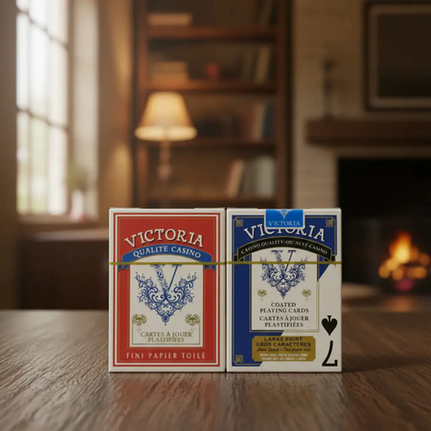 2barajas Cartas Póker Victoria Azul-roja Letras Grandes Lino Azul Y Rojo Azul/rojo Francés,inglés 4