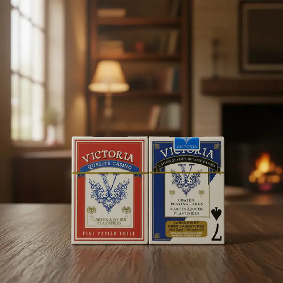 2barajas Cartas Póker Victoria Azul-roja Letras Grandes Lino Azul Y Rojo Azul/rojo Francés,inglés 4