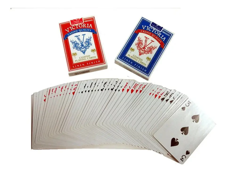 2barajas Cartas Póker Victoria Azul-roja Letras Grandes Lino Azul Y Rojo Azul/rojo Francés,inglés 5