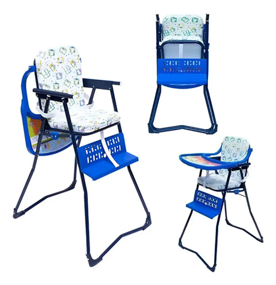Silla Comedor Plegable Para Bebe Niña Y Niño Azul 7