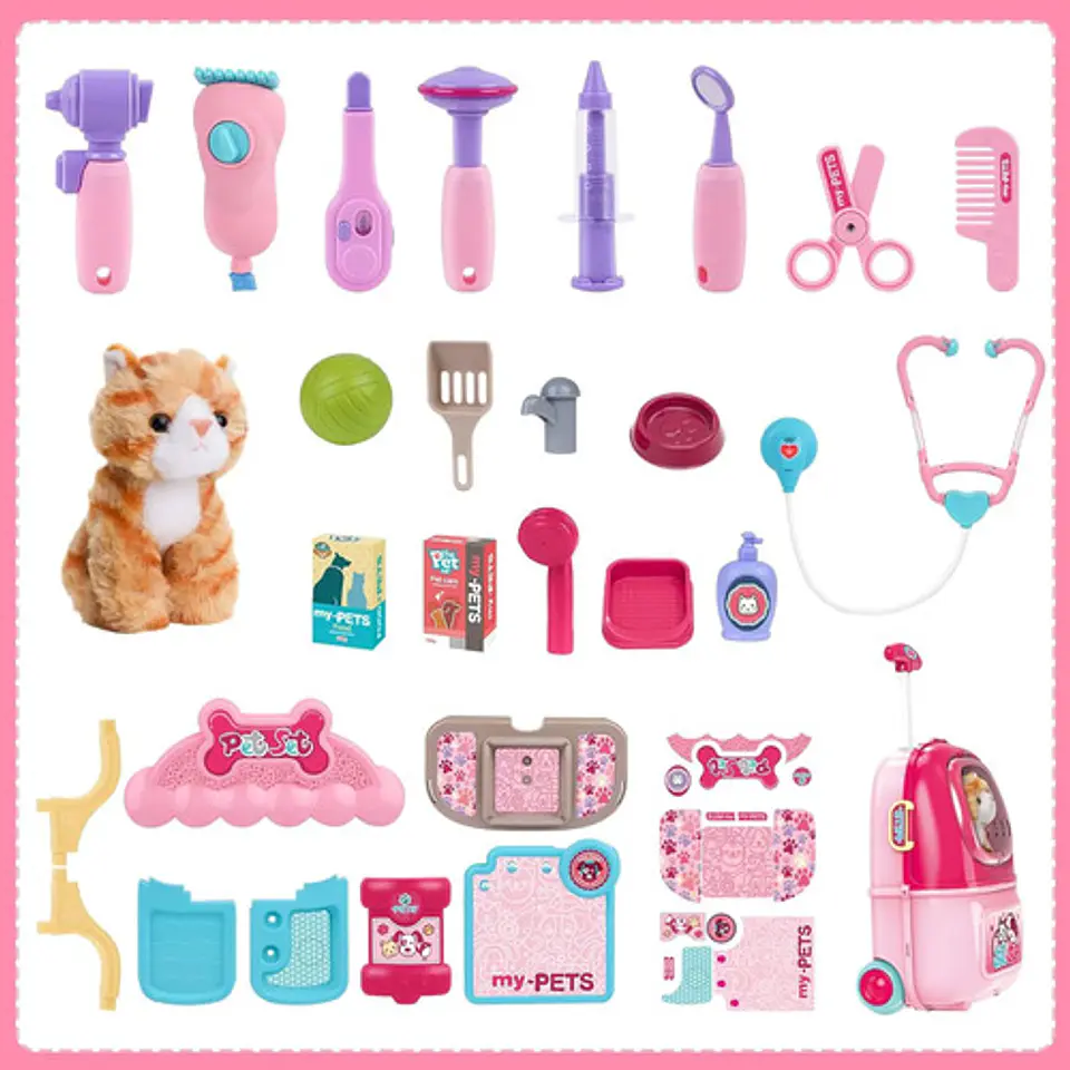 Maleta Maletin Ruedas Mascota Set Veterinaria Cuidado Gato 2