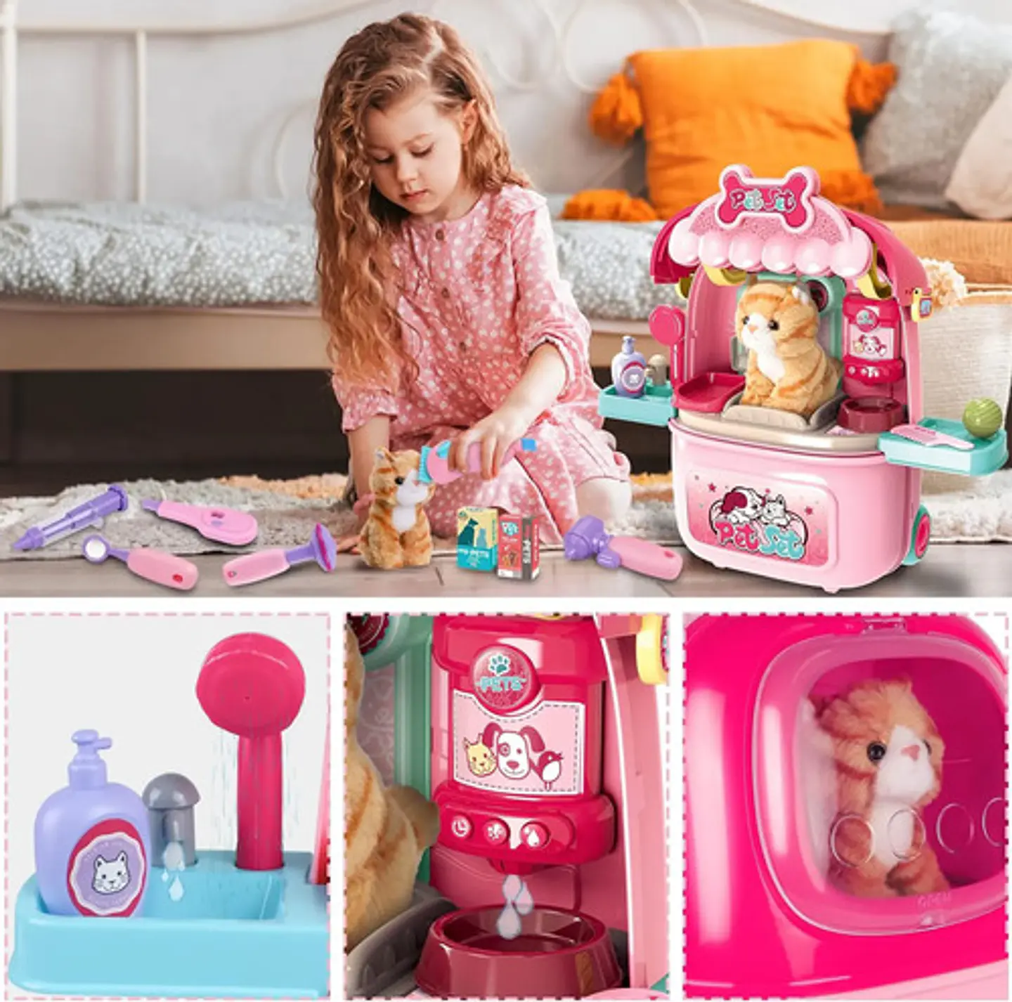 Maleta Maletin Ruedas Mascota Set Veterinaria Cuidado Gato 3