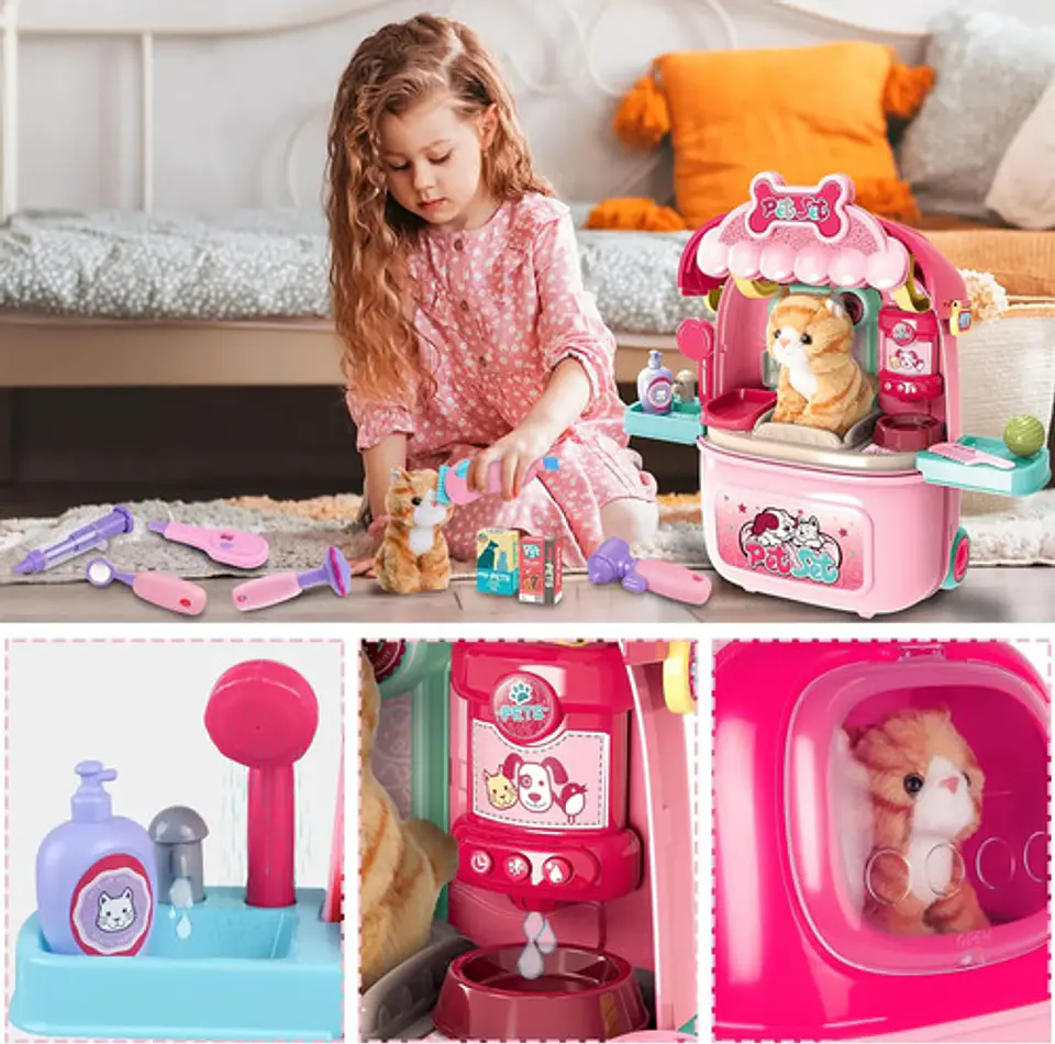 Maleta Maletin Ruedas Mascota Set Veterinaria Cuidado Gato 3