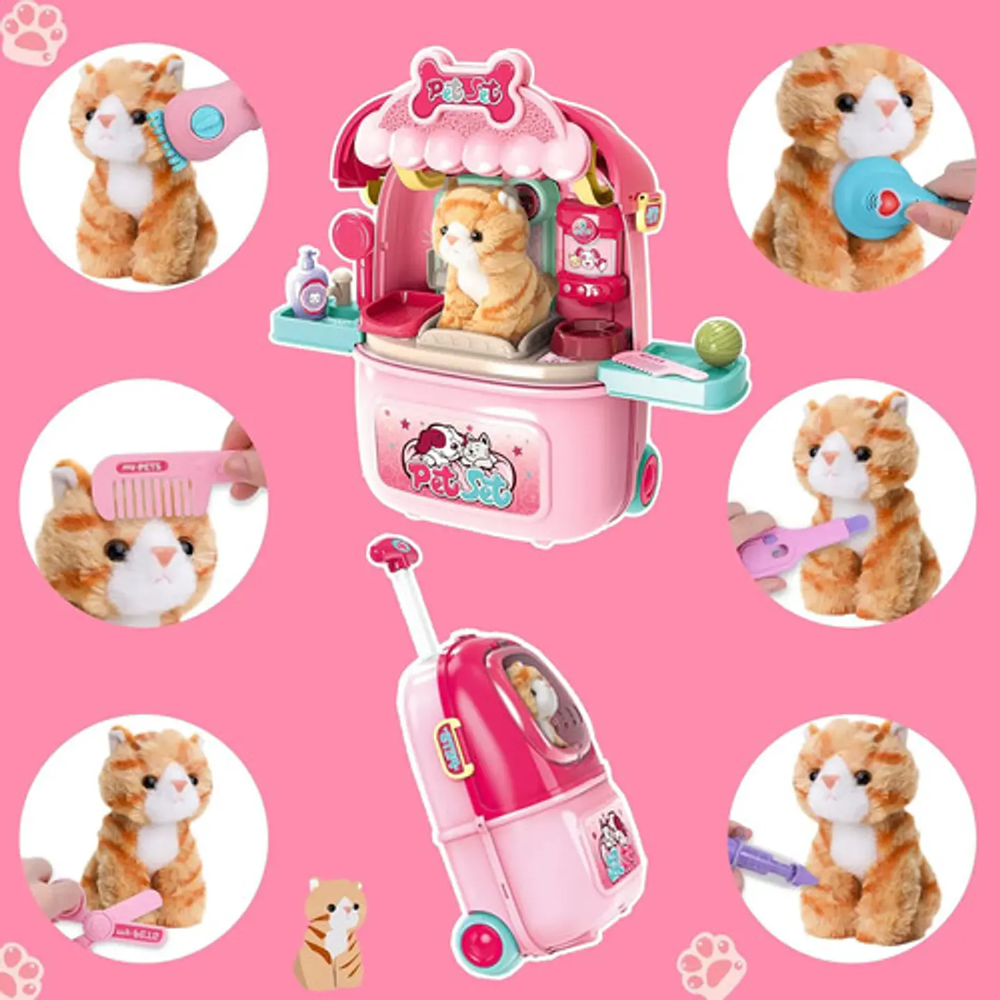 Maleta Maletin Ruedas Mascota Set Veterinaria Cuidado Gato 4