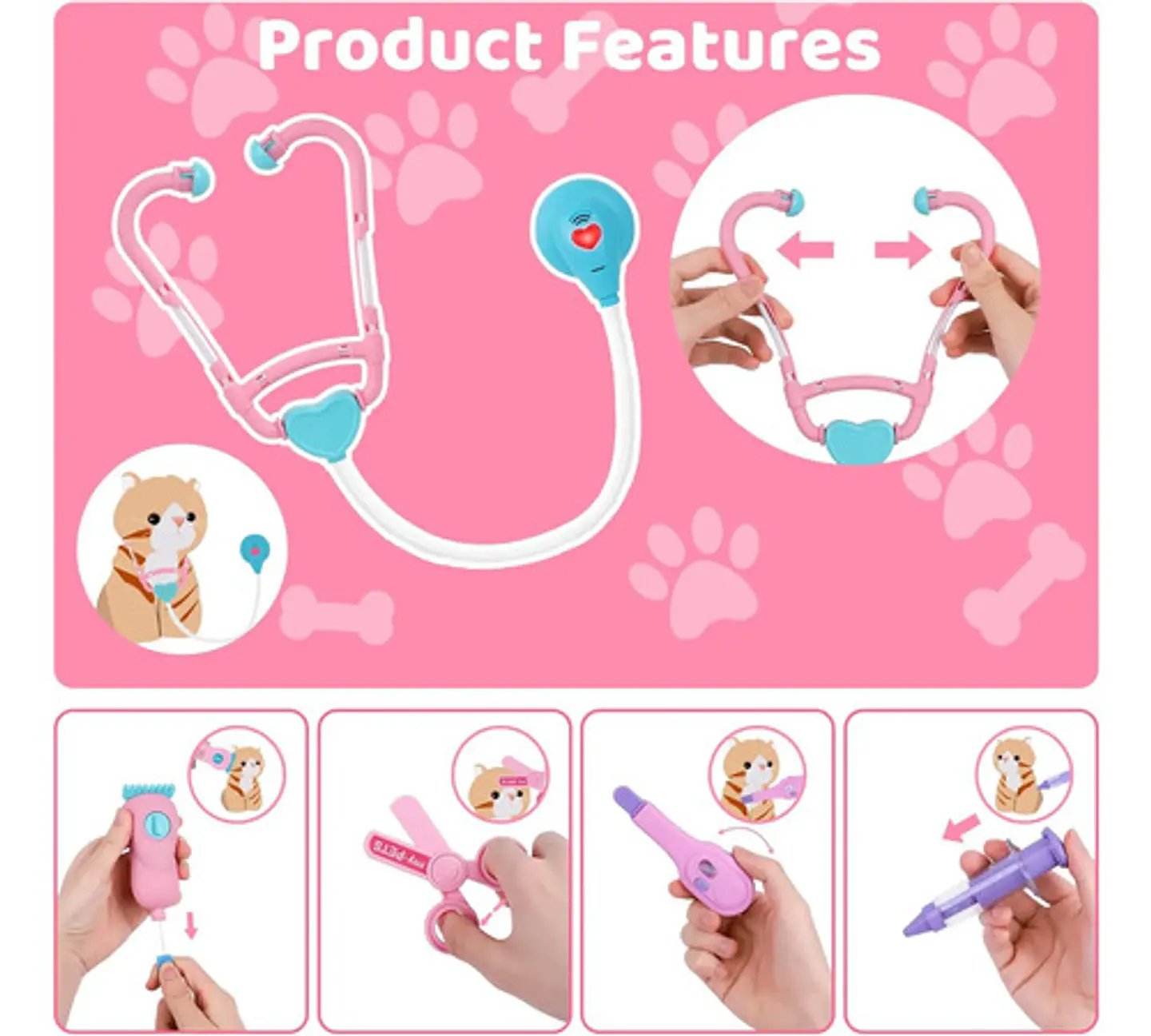 Maleta Maletin Ruedas Mascota Set Veterinaria Cuidado Gato 5