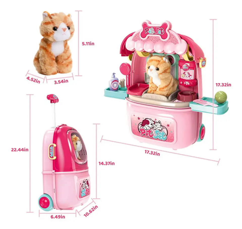 Maleta Maletin Ruedas Mascota Set Veterinaria Cuidado Gato 6