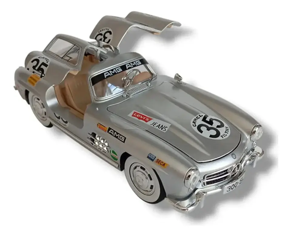 Mercedes Benz 300sl Miniautos Metal Con Luces Y Sonido 1/24w Color Negro 4