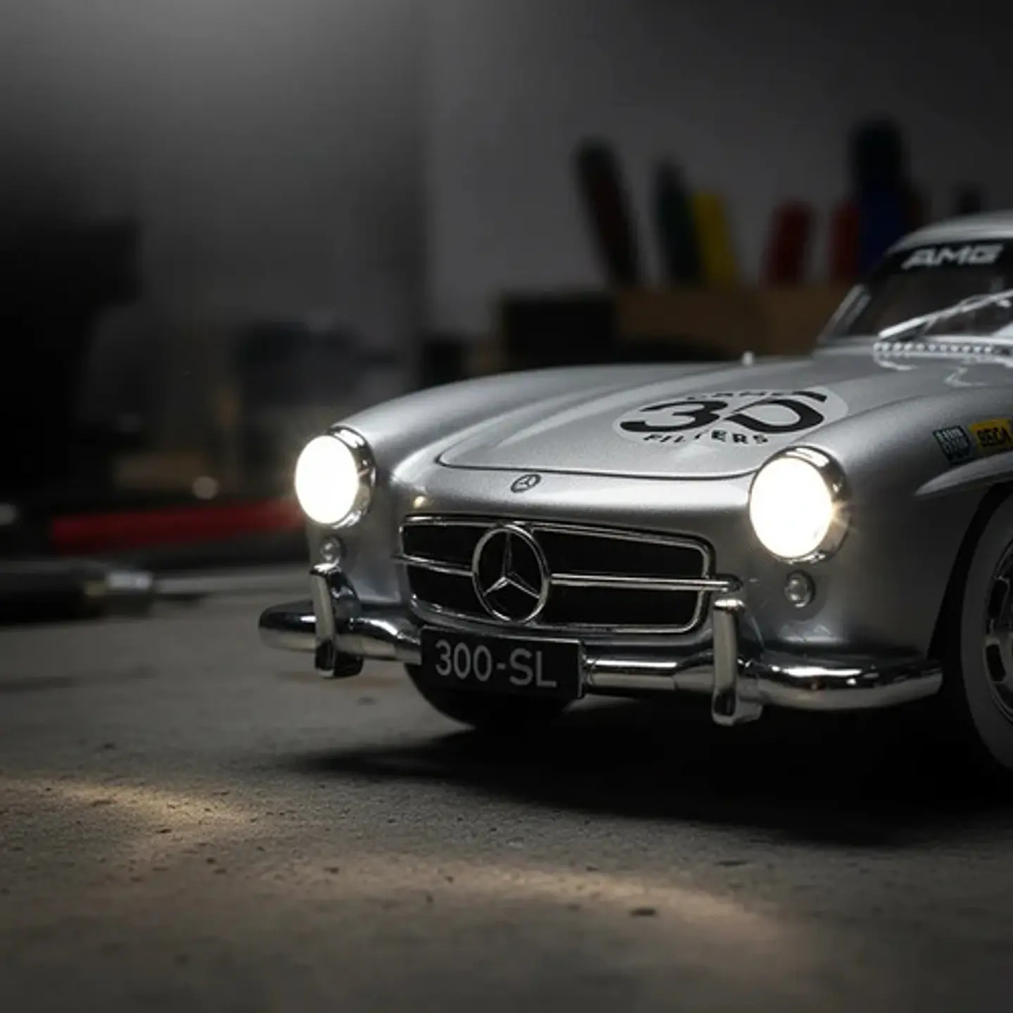 Mercedes Benz 300sl Miniautos Metal Con Luces Y Sonido 1/24w Color Negro 5