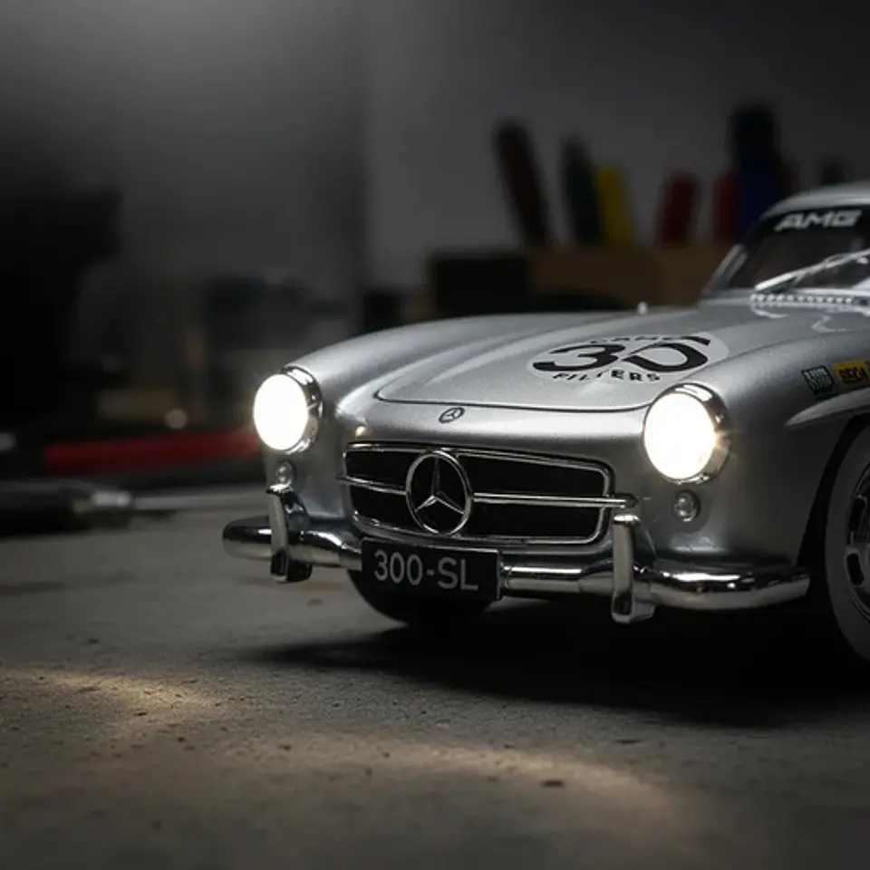 Mercedes Benz 300sl Miniautos Metal Con Luces Y Sonido 1/24w Color Negro 5
